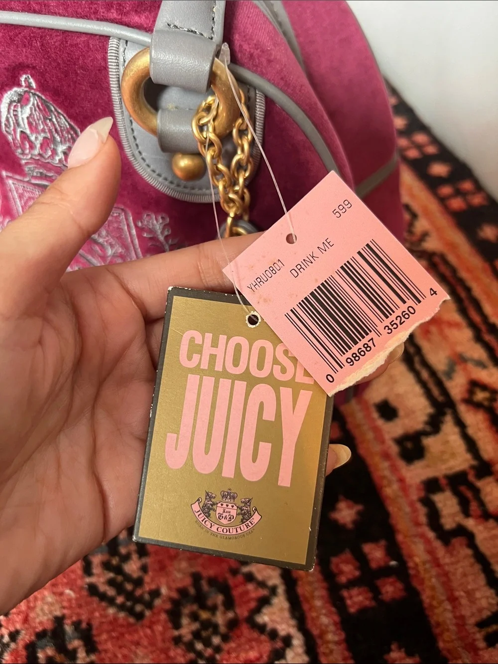 RARE Juicy Couture 2002 Vintage Burgundy Velvet Bowling Bag Brand New with tags